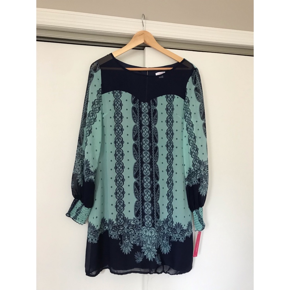 Xhilaration long sleeve blue paisley dress